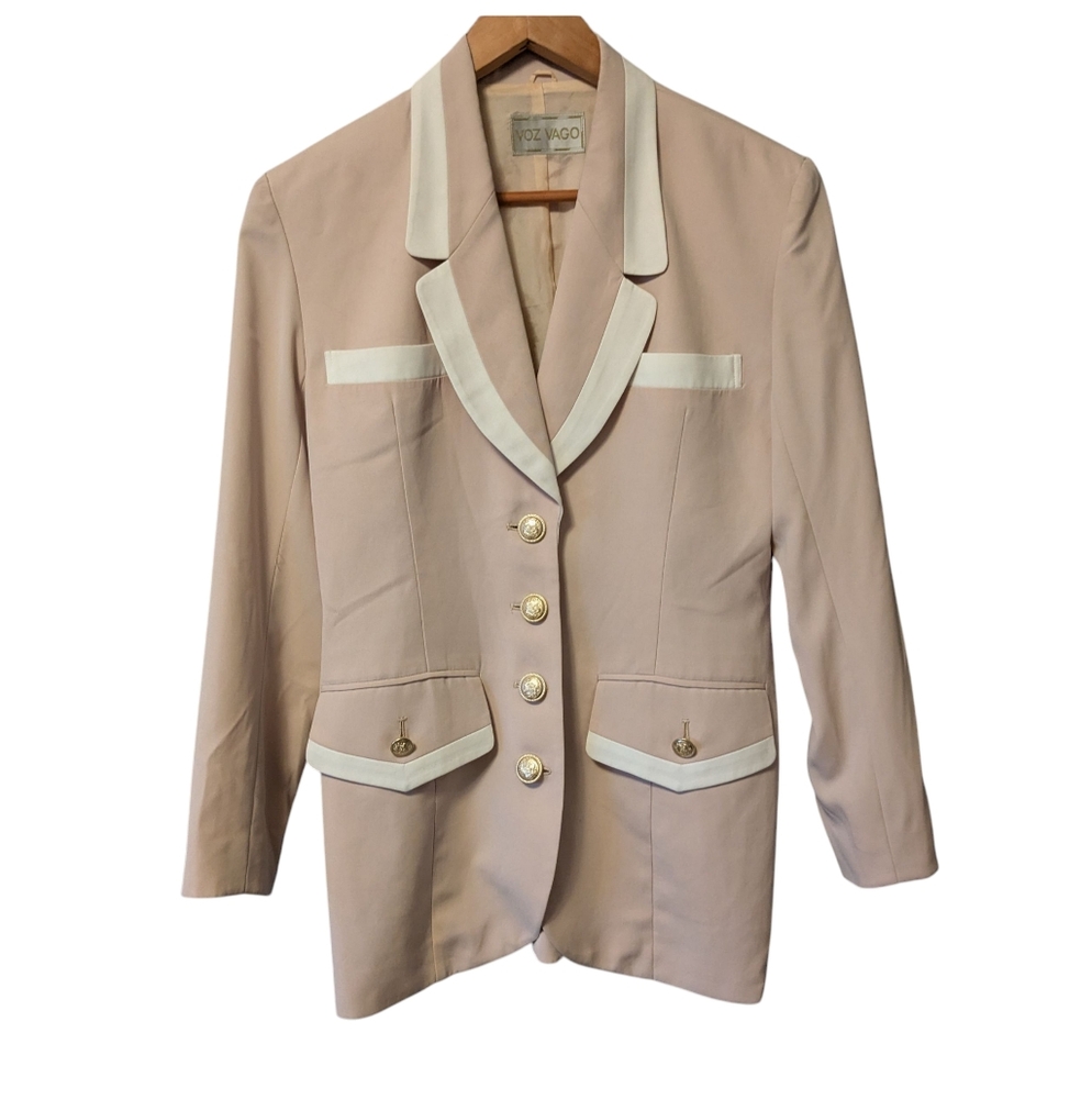 ❤️SALE❤️ Vintage Voz Vago Elegant Beige Blazer with White Accents